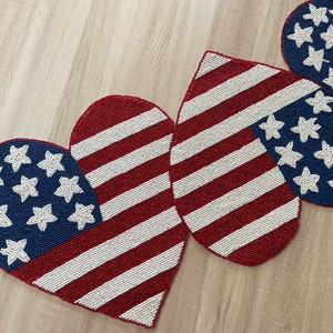 4th July Independence day beaded table runner/placemats, patriotic stars and stripe motifs handmade decor