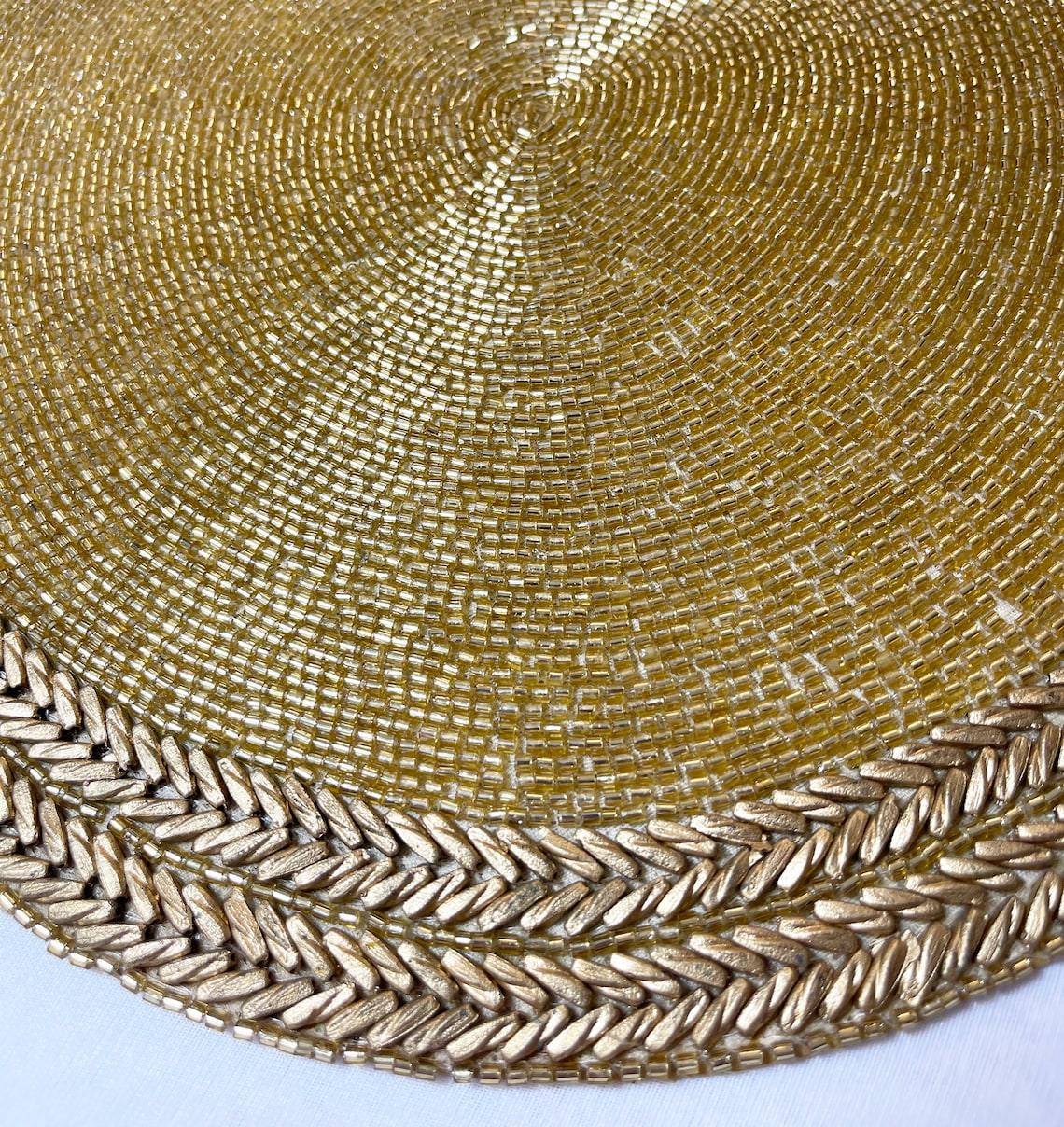 Handmade beaded placemat beaded tablemat 14 inch gold bead Etsy