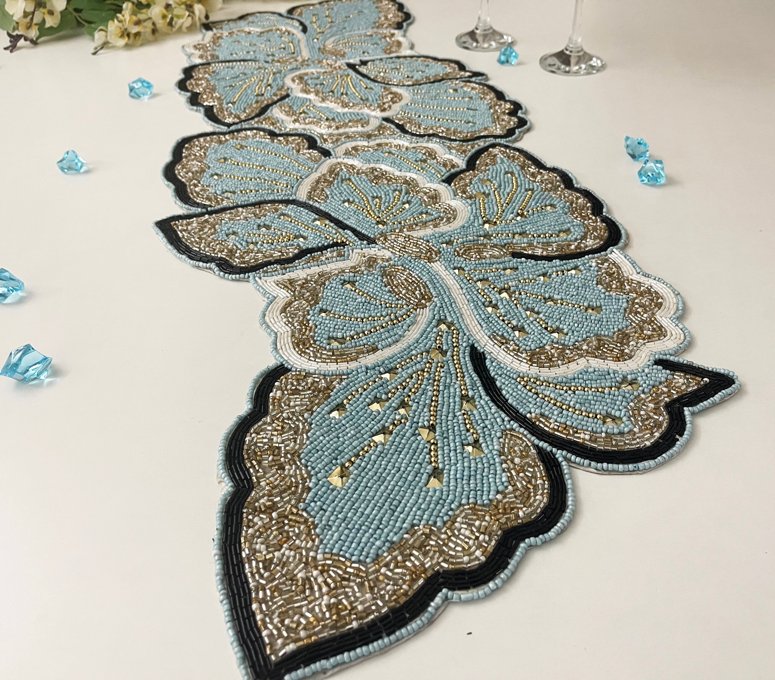 Handmade table runner beaded table runner table decor Etsy