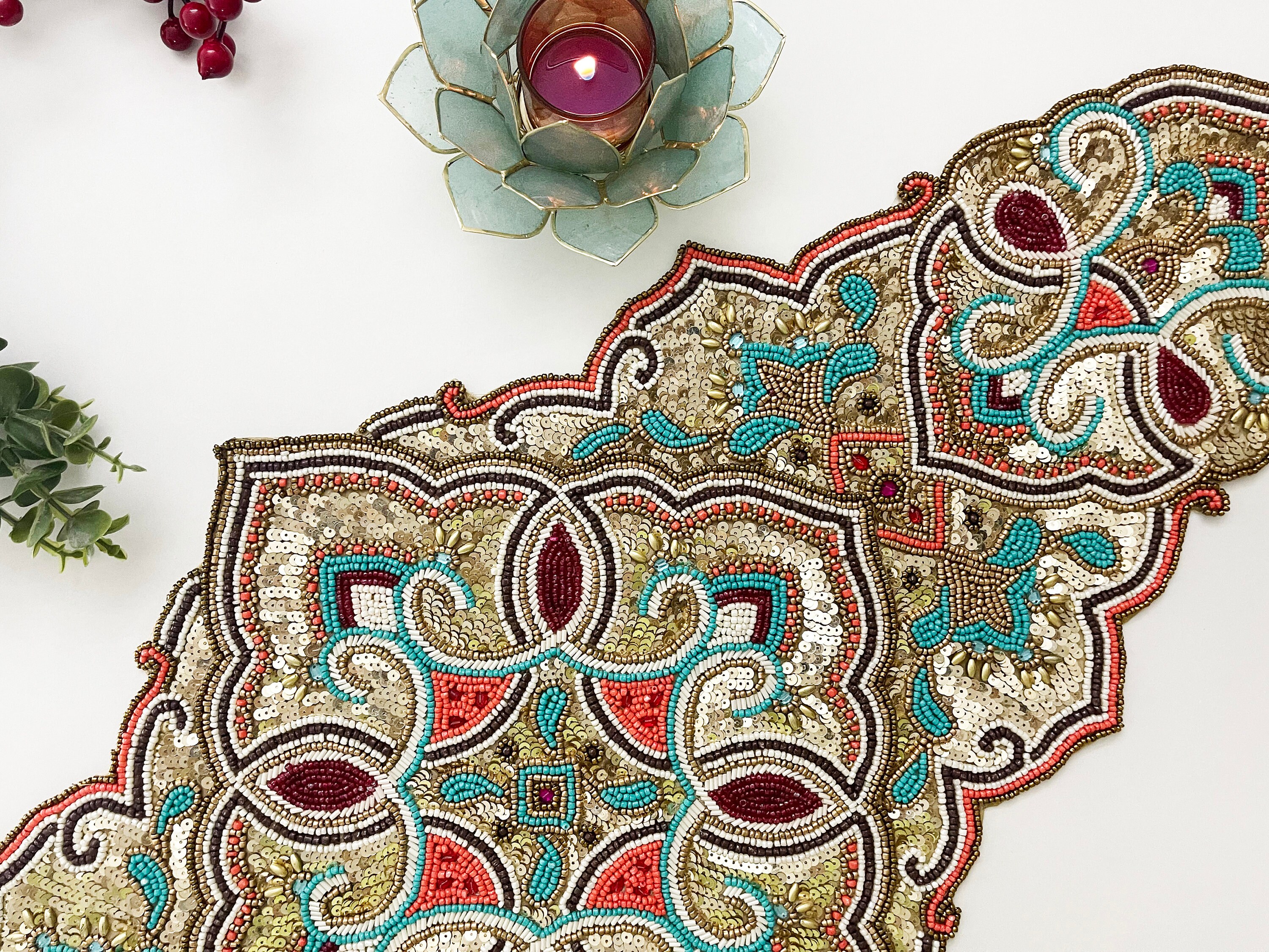 Handmade Table Runner, Luxury Beaded Runner, Centerpiece Multicolor ...