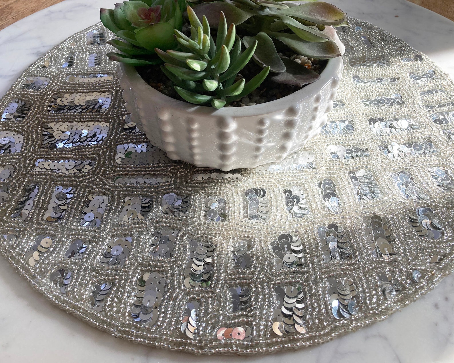 Handmade beaded sequin placemat table mats 14 inch dining Etsy