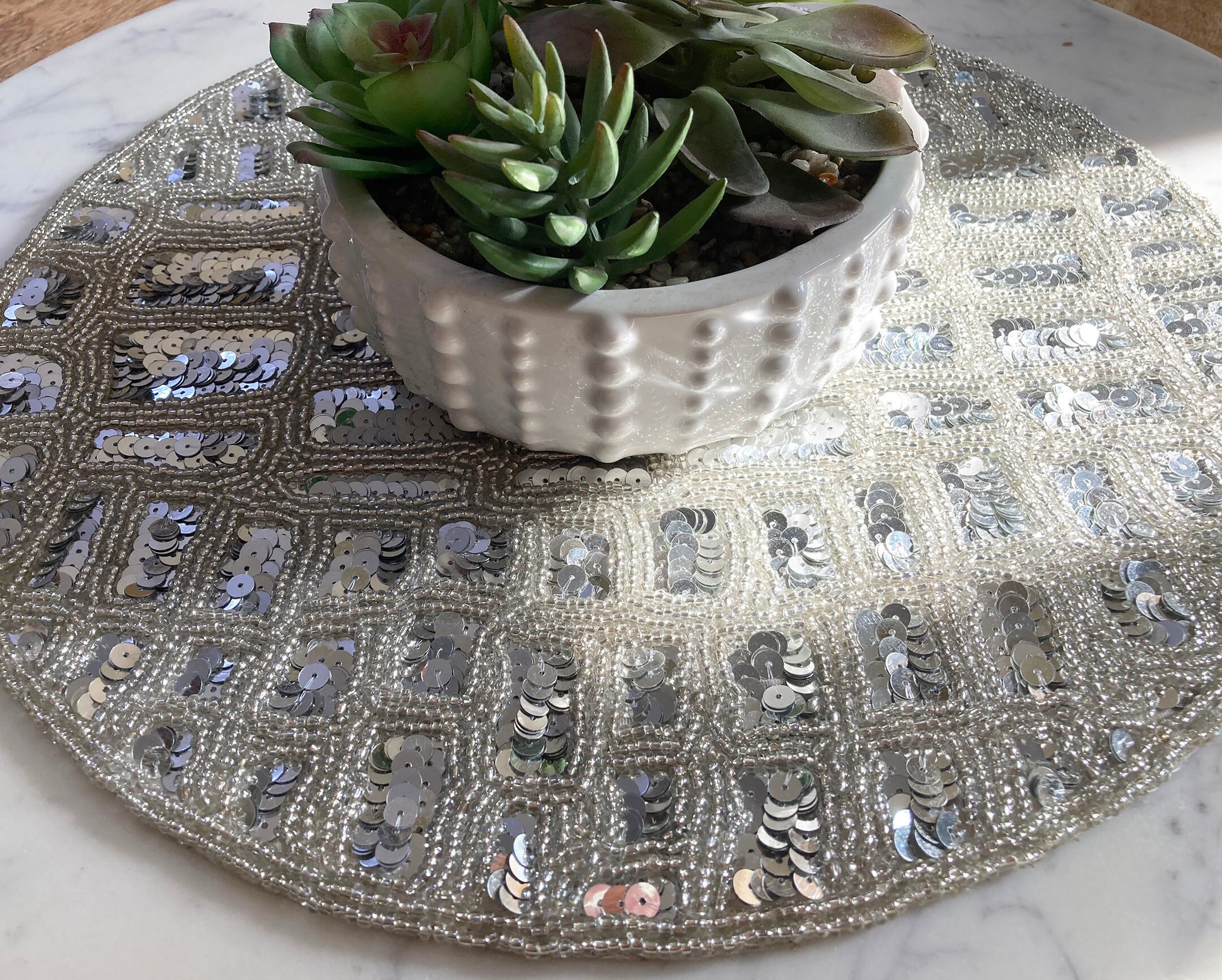 Handmade beaded sequin placemat table mats 14 inch dining Etsy