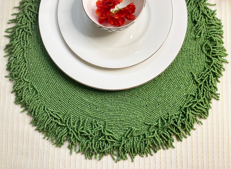 Luxury Beaded Placemat Beaded Tablemat 15 Inch Green Bead Etsy