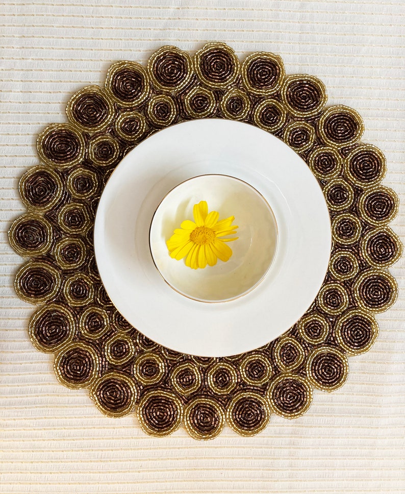 Handmade Beaded Placemat Beaded Tablemat 14 Inch Bead Etsy