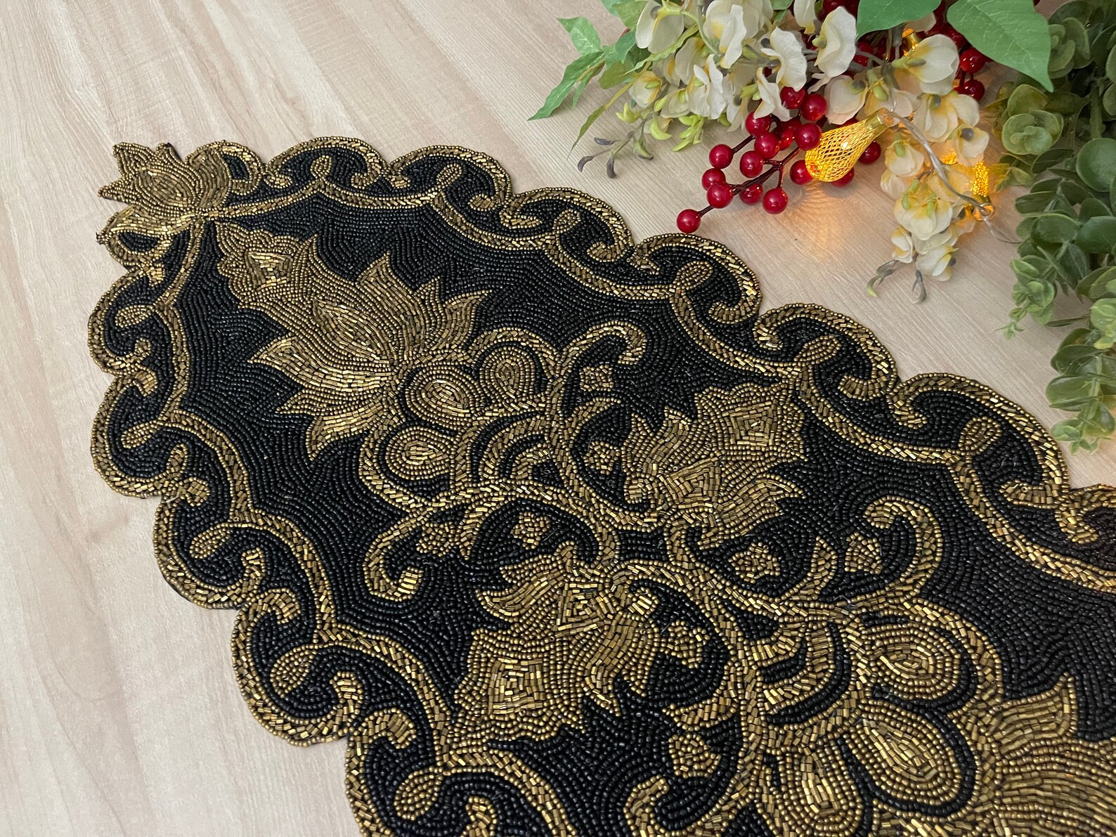 Handmade Black and Gold Beaded Table Runner (13x36 Inch) - Etsy