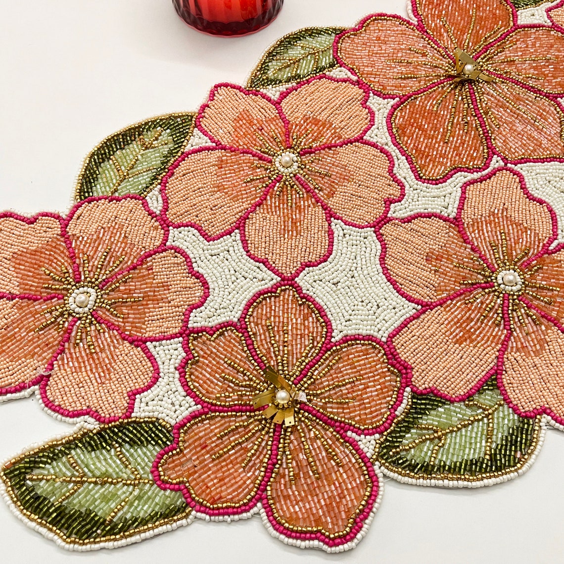 Handmade Beaded Spring Table Runner Floral 13x36inch Etsy