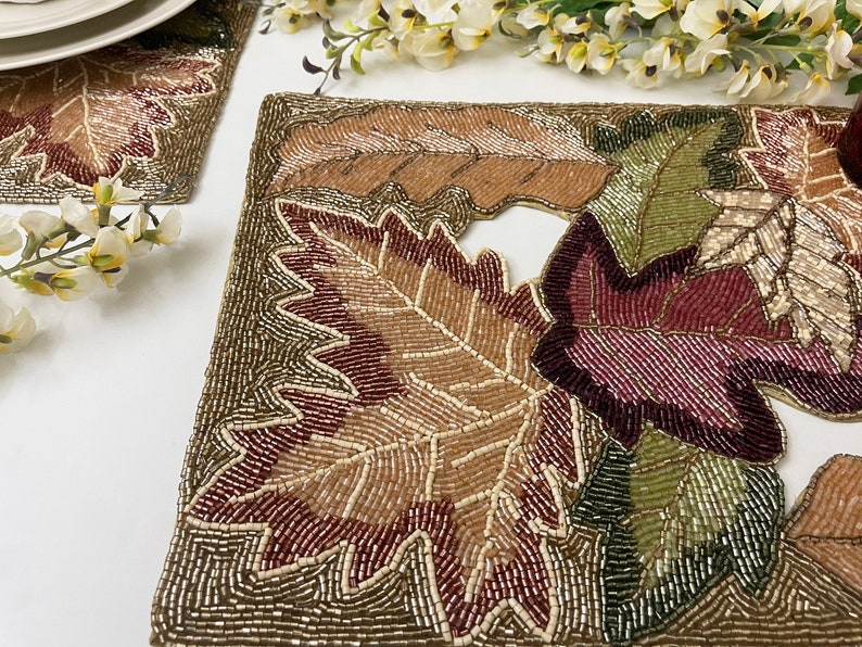 Set of 2 Handmade Beaded Placemat Maple Leaf Table Mat Bead Etsy