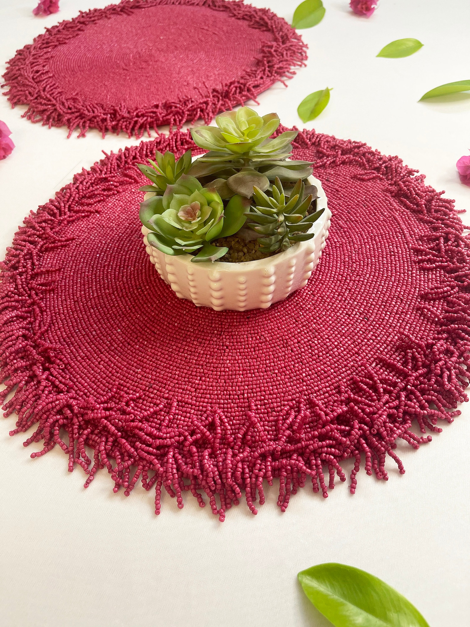 Luxury Beaded Placemat Tablemat 15 Inch Bougainvillea Pink Etsy