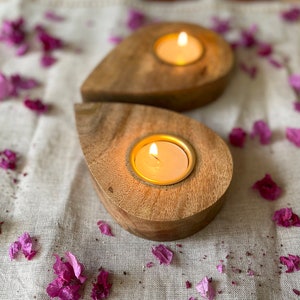 Handmade wooden tea light holders unique favors gifts drop shape tealight holders gifts image 9