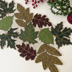 Handmade table runner, maple leaf bead runner, 13x36inch, multicolour