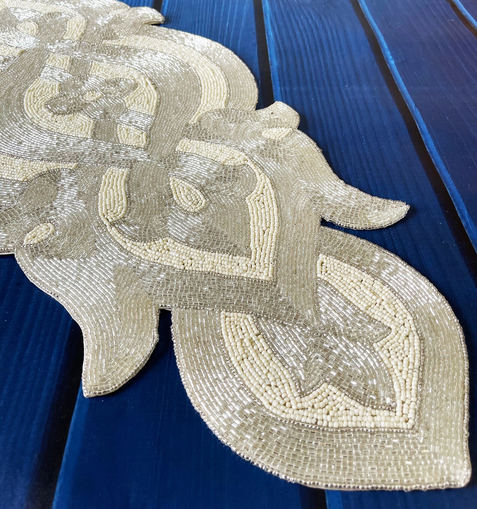 Handmade Table Runner Beaded Table Runner Silver White Etsy UK