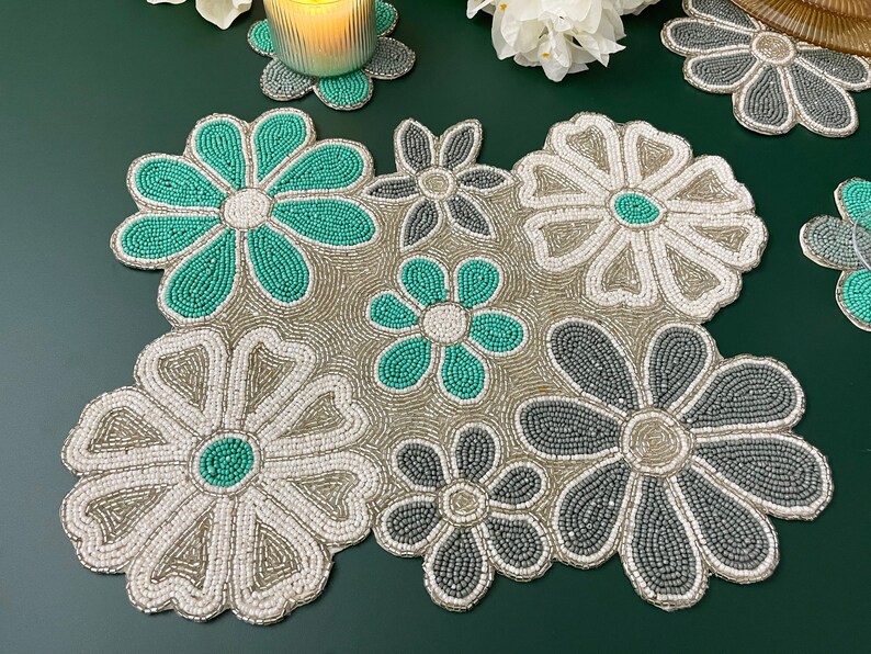 Handmade Bead Table Runner and Placemat, Floral Beaded Runner - Etsy