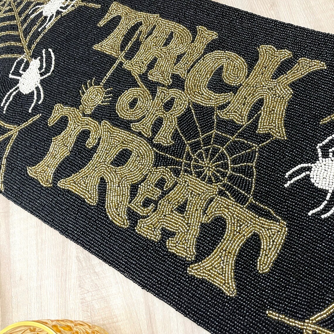 Handmade Bead Table Runner Halloween Trick or Treat Black Etsy