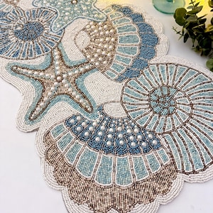Runner Seashell Handmade Beaded Table Runner: Coral & Seashell Design (13x36 Inch) - Etsy