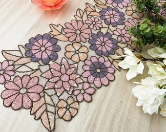 Handmade Beaded Floral Table Runner: Spring Decor (13x36 inch)