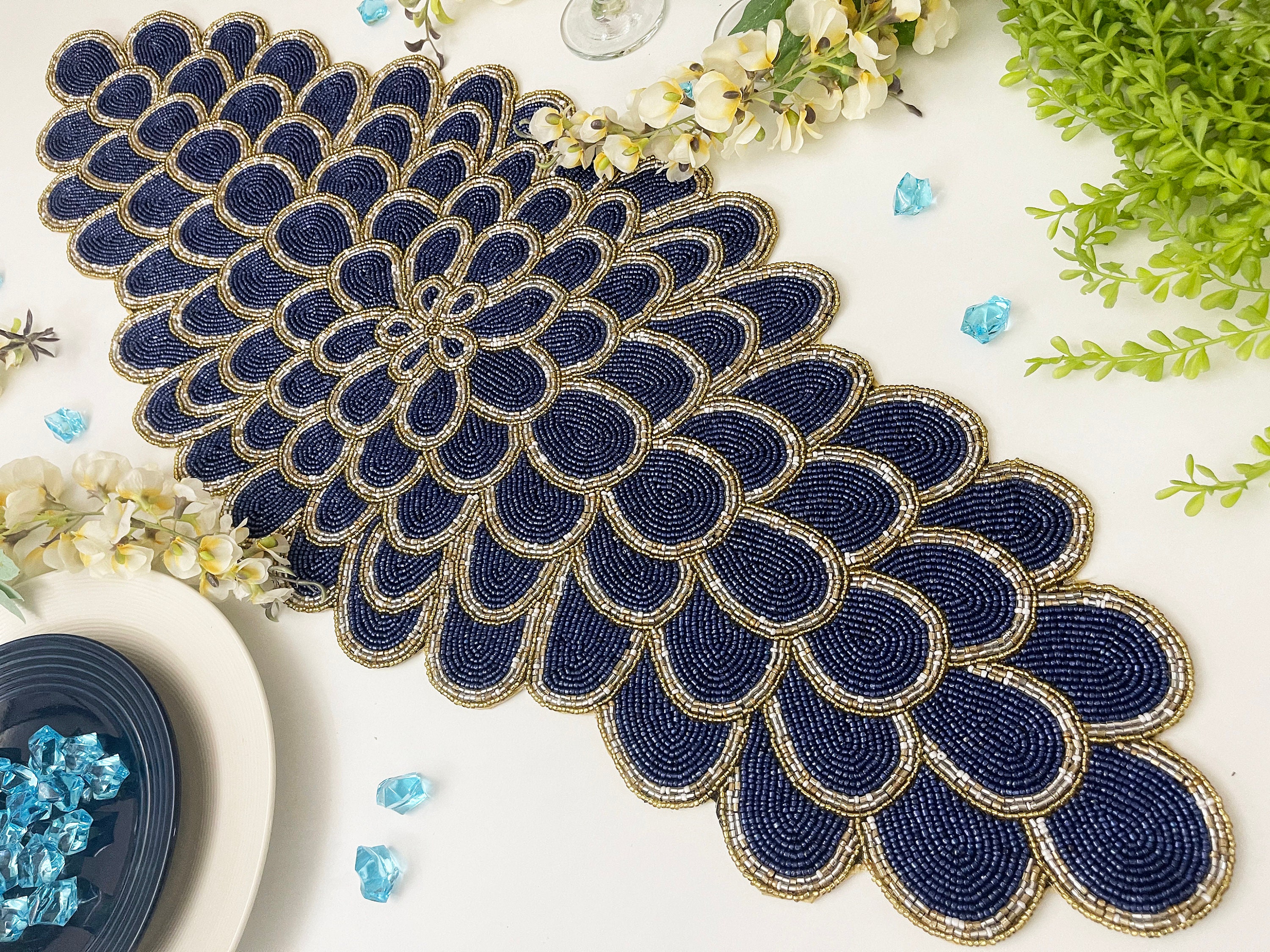 Handmade bead table runner floral beaded runner 13x36inch Etsy