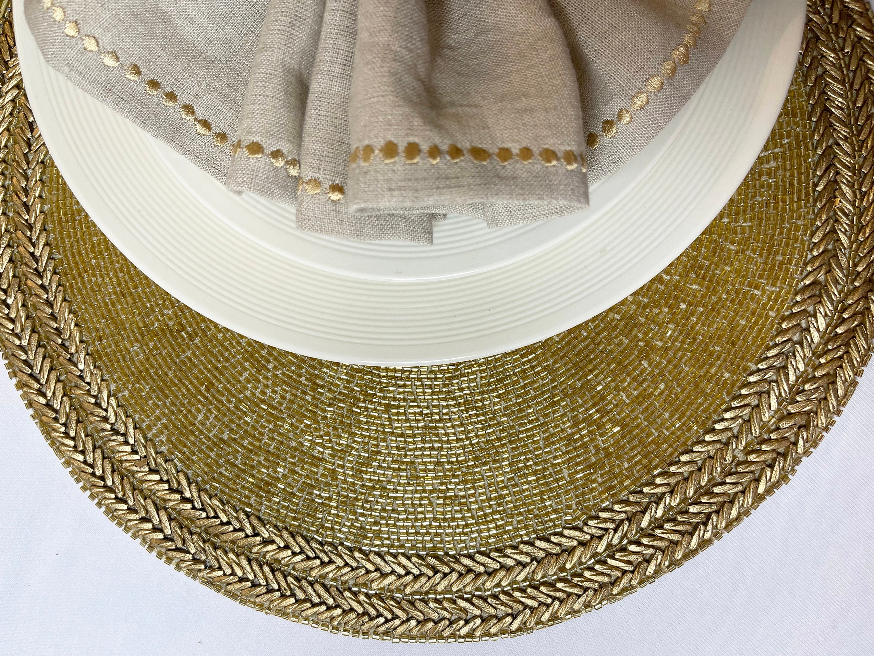 Handmade Beaded Placemat Beaded Tablemat 14 Inch Gold Bead Etsy UK