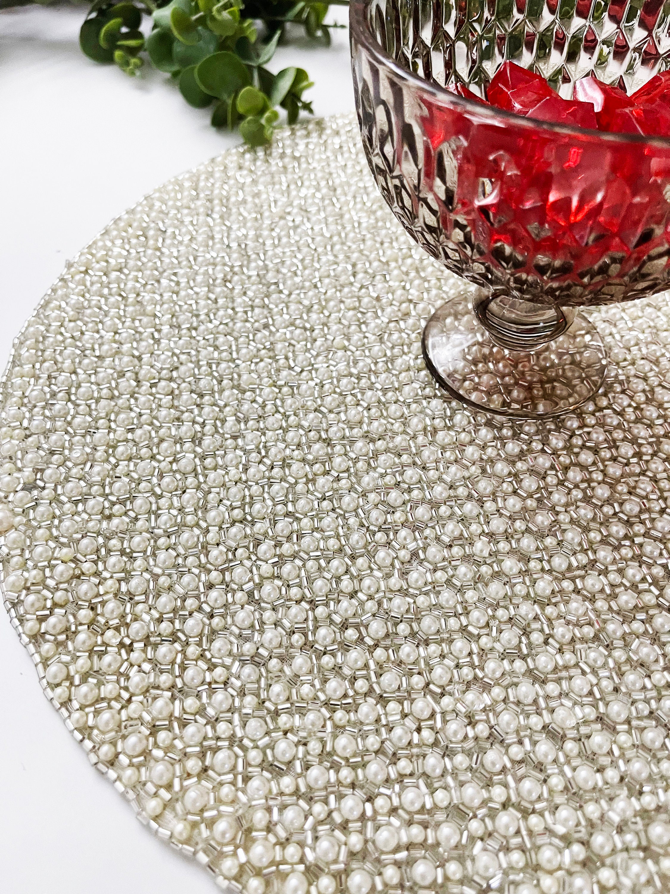 Luxury handmade beaded placemat tablemat 14 inch white Etsy