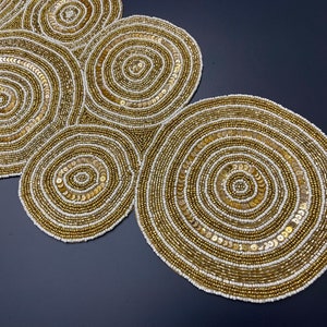 Handmade Table Runner, Beaded Table Runner, Gold Bead and Sequin Runner ...