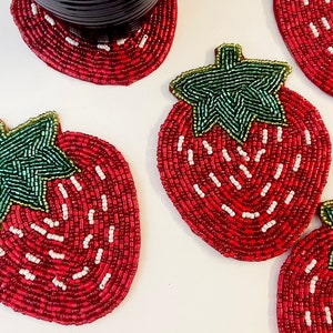 Set of 6 coasters, drink coasters, strawberry beaded coasters, gift for her, housewarming gift image 6