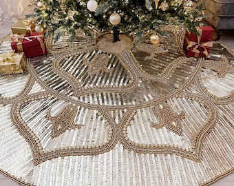 Enliven Handmade bead and sequin Christmas tree Skirt, 30 inch Diameter