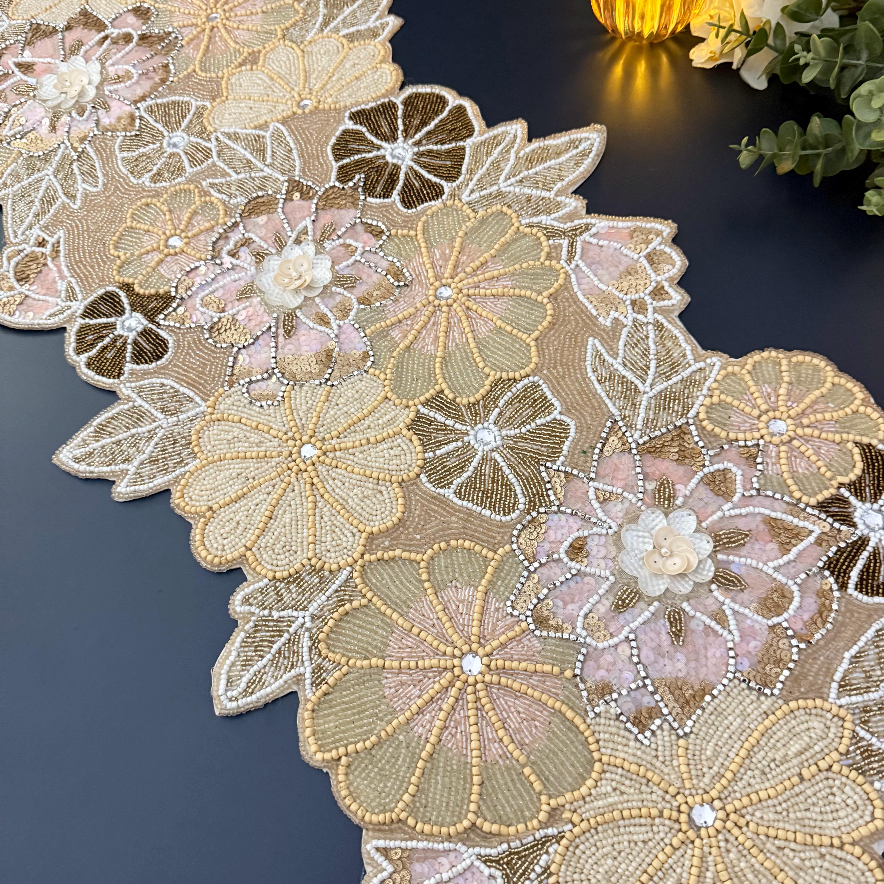Handmade Beaded Floral Table Runner, Multicolour Spring Decor (13x36 ...