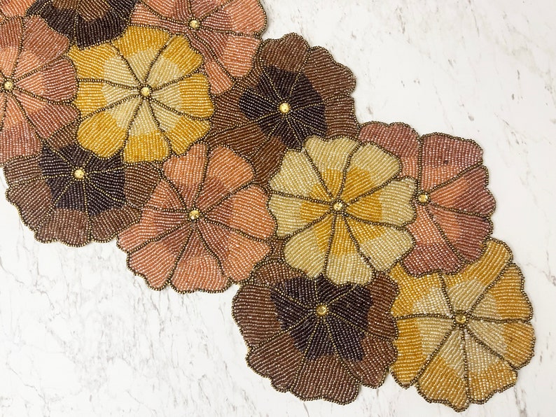 Handmade Floral Beaded Table Runner: 13x36 Inch - Etsy