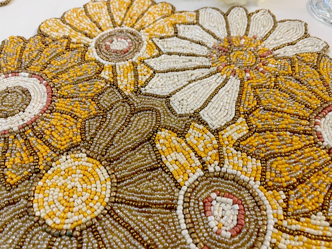 Handmade Beaded Placemat Table Mats 17x12 Inch Sunflower Etsy