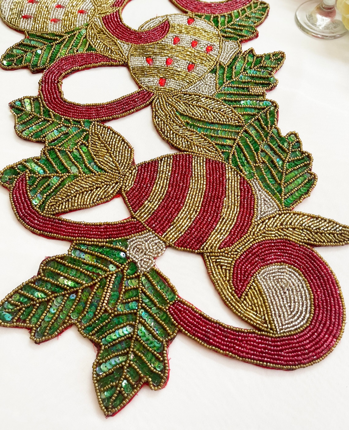 Handmade table runner Christmas beaded runner centerpiece Etsy