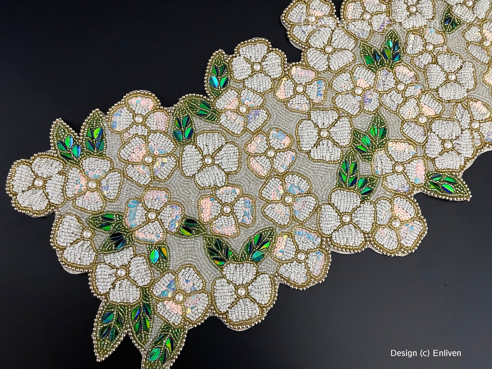 Handmade Beaded Spring Table Runner White Flowers Bed Etsy