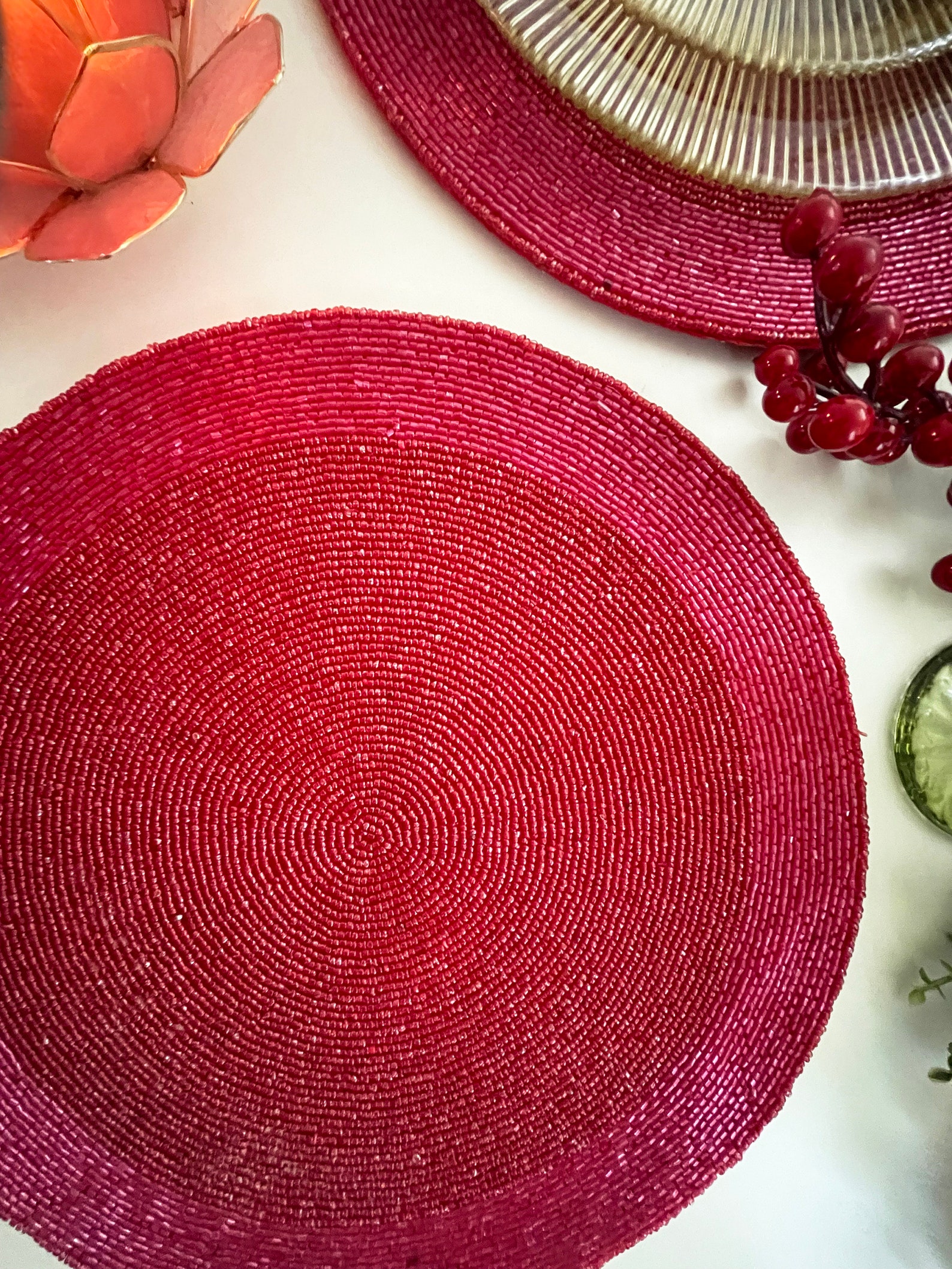 Set of 2 Handmade Beaded Placemat Pinkish Red Beaded Etsy