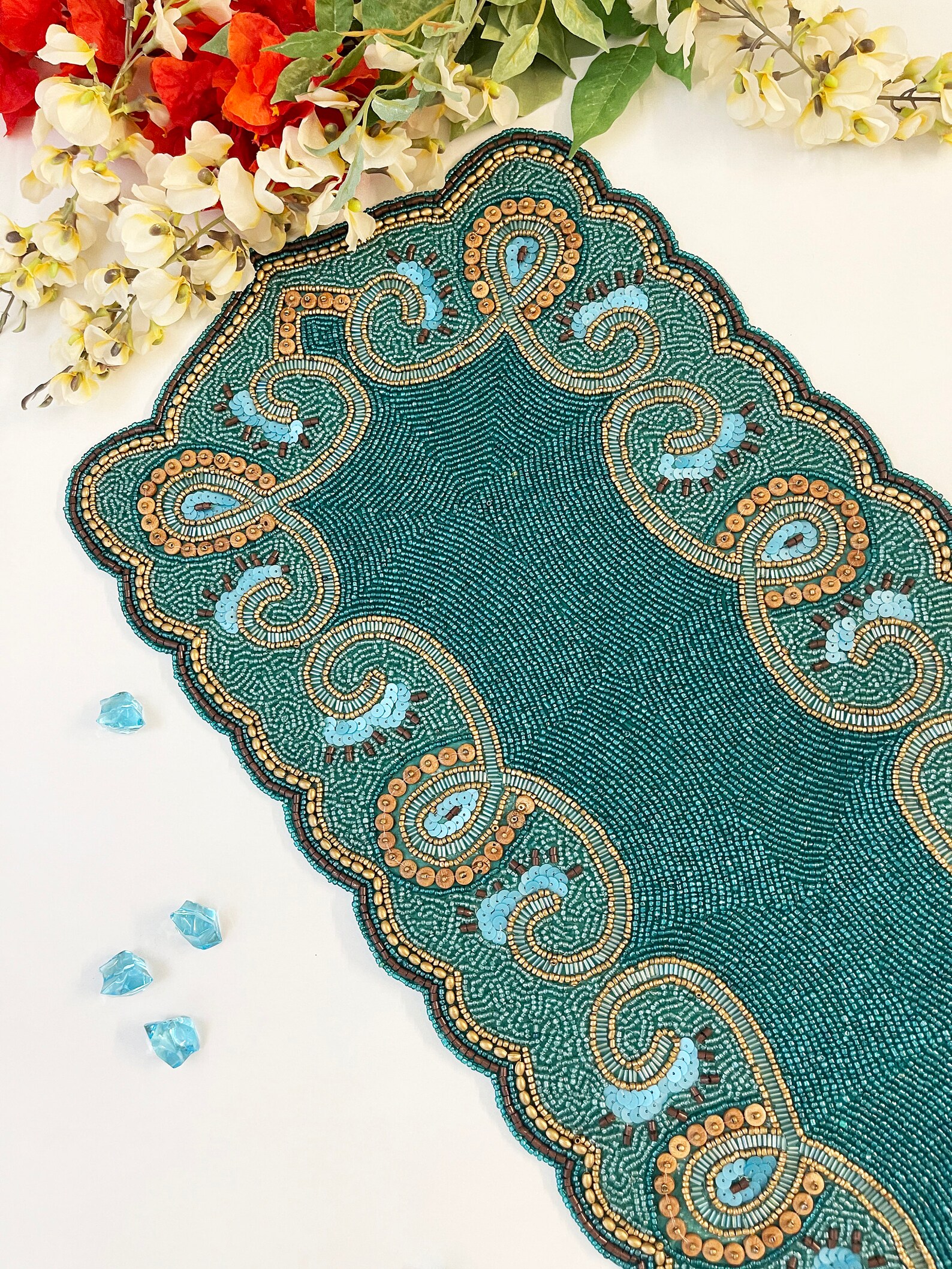 Handmade Bead Table Runner Beaded Runner 13x36inch Etsy