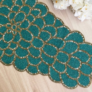 Handmade Bead Table Runner, Peacock Floral Beaded Runner / Placemat - Etsy