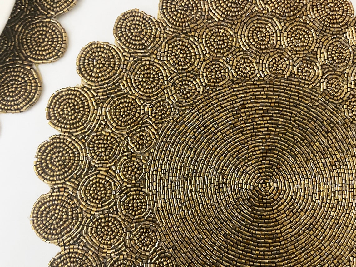 Handmade bead placemat charger plate dining table mat gold Etsy