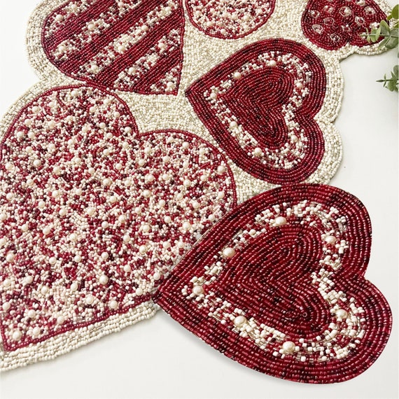 Embroidered Valentine Day Table Runner Love Heart Table Runner 15.7 x 68.9  Inch Valentines Decorations Heart Valentines Day Table Cover for Wedding