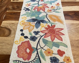 Handmade table runner, beaded table runner, spring floral bead runner, 13x48inch, multicolour