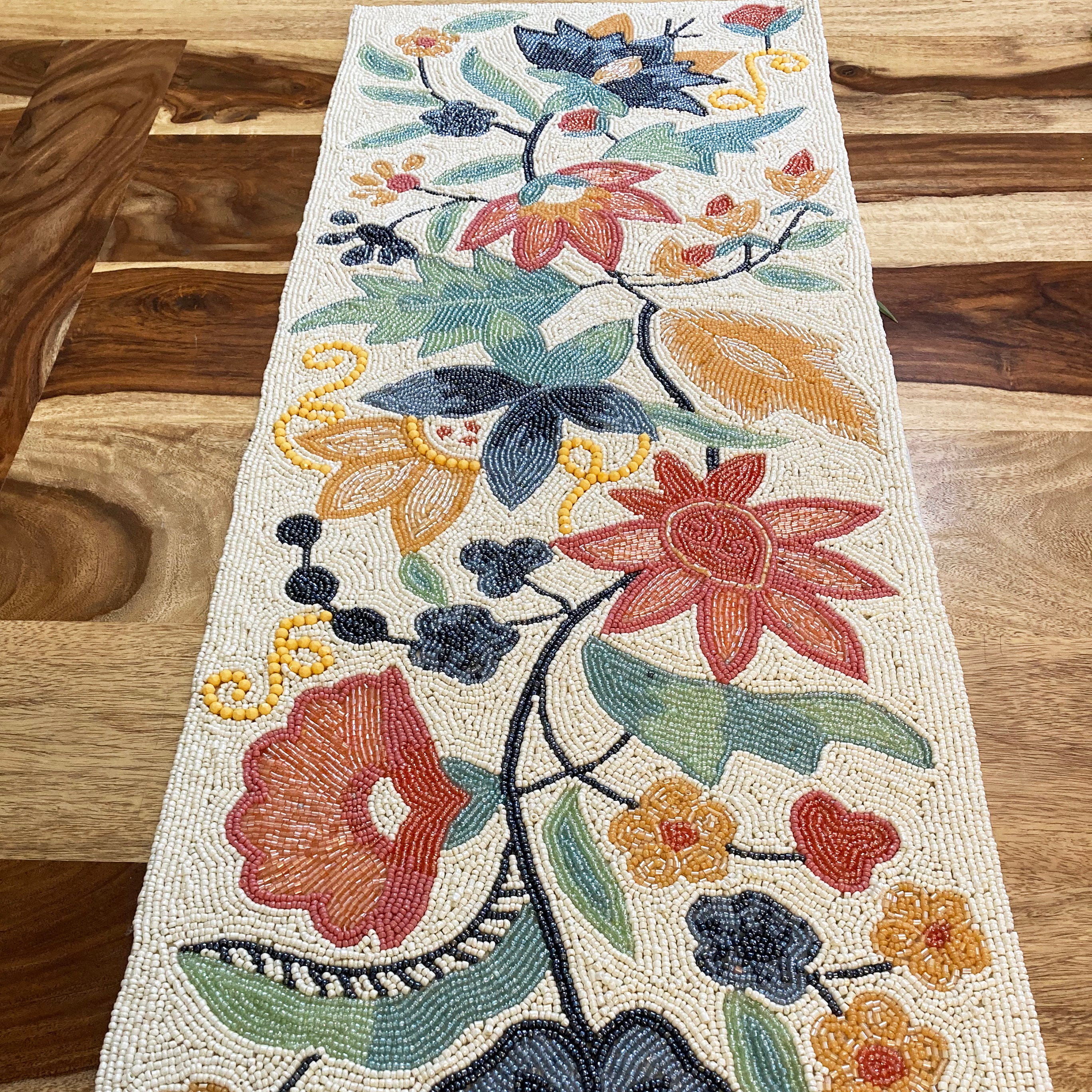 Handmade Beaded Table Runner: Spring Floral Design (13x36 Inch) - Etsy