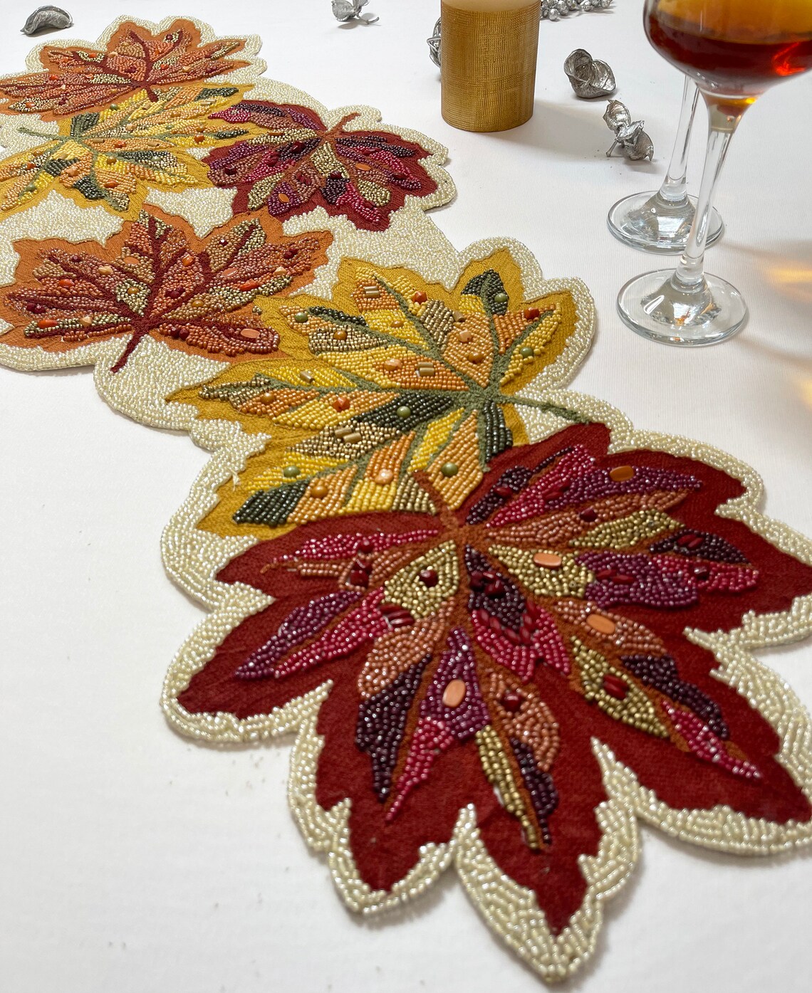 Handmade table runner beaded table runner maple leaf bead Etsy