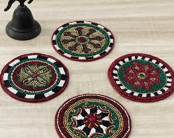 Set of 6 Christmas coasters, drink beaded coasters, gift for her, housewarming gift