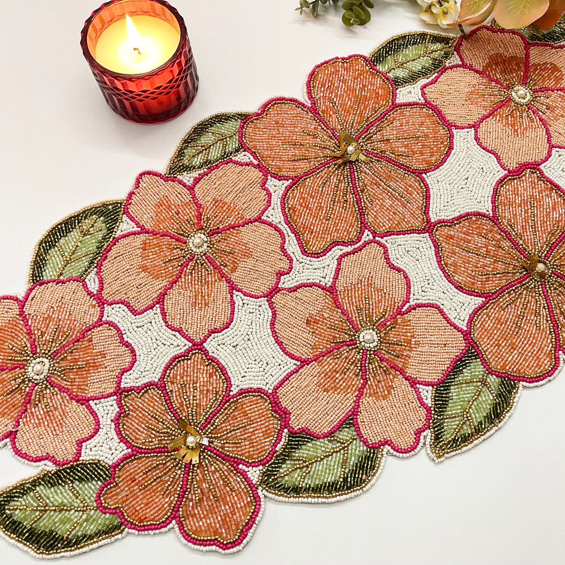 Handmade Beaded Spring Table Runner Floral 13x36inch Etsy