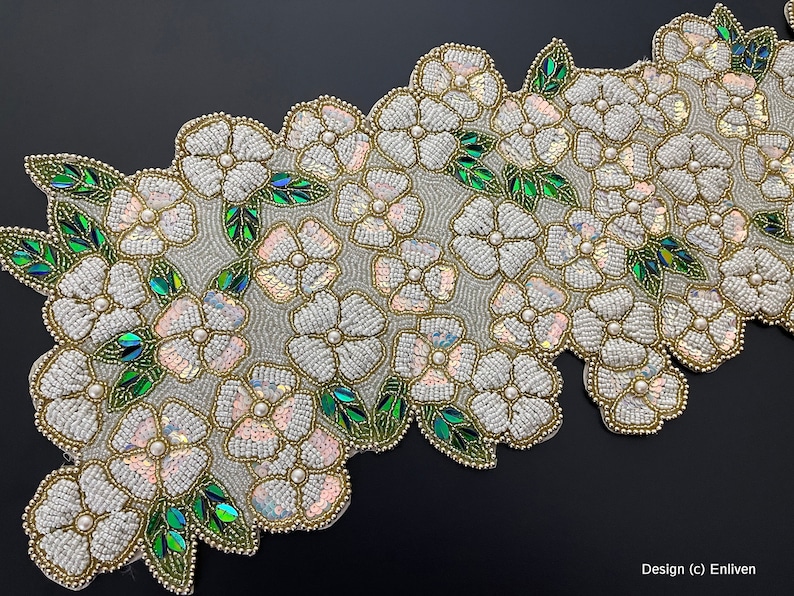 Handmade Beaded Spring Table Runner White Flowers Bed Etsy