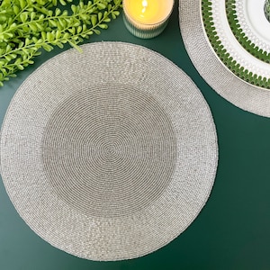 Luxury beaded placemat, tablemats, Silver small beads, charger placemats 