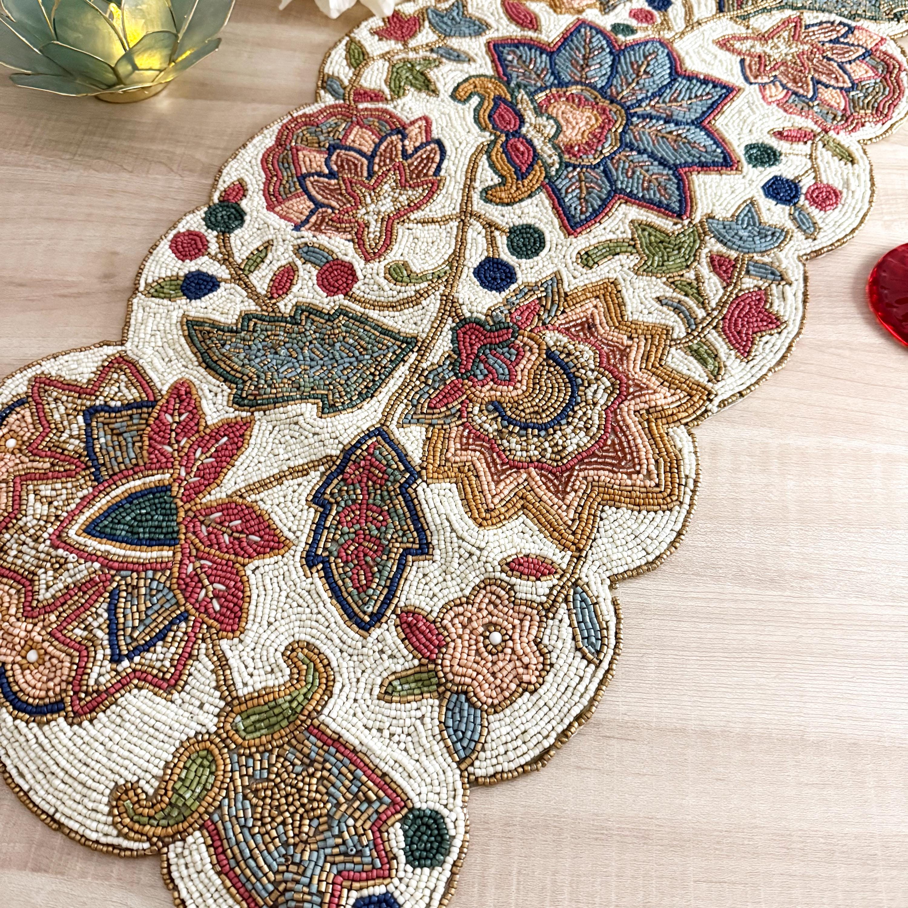 Handmade Table Runner, Floral Beaded Runner, 13x36inch - Etsy