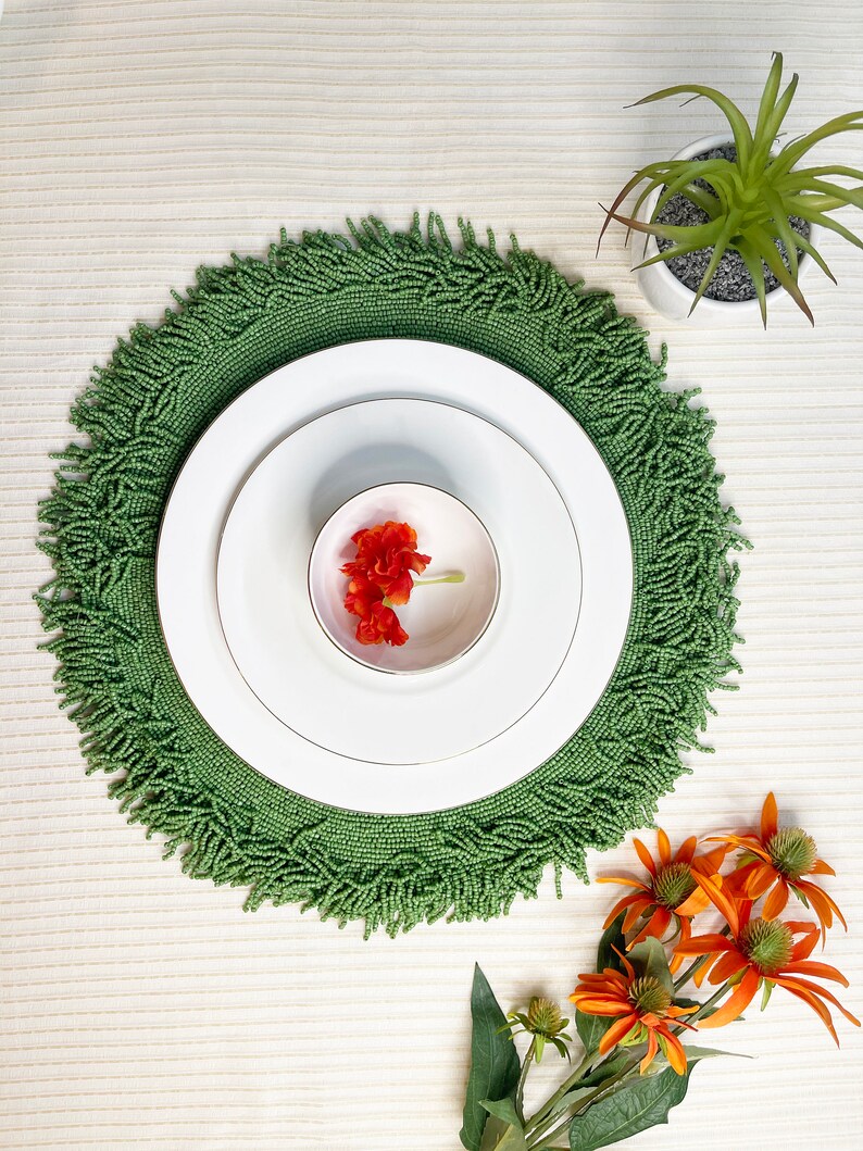 Luxury Beaded Placemat Beaded Tablemat 15 Inch Green Bead Etsy