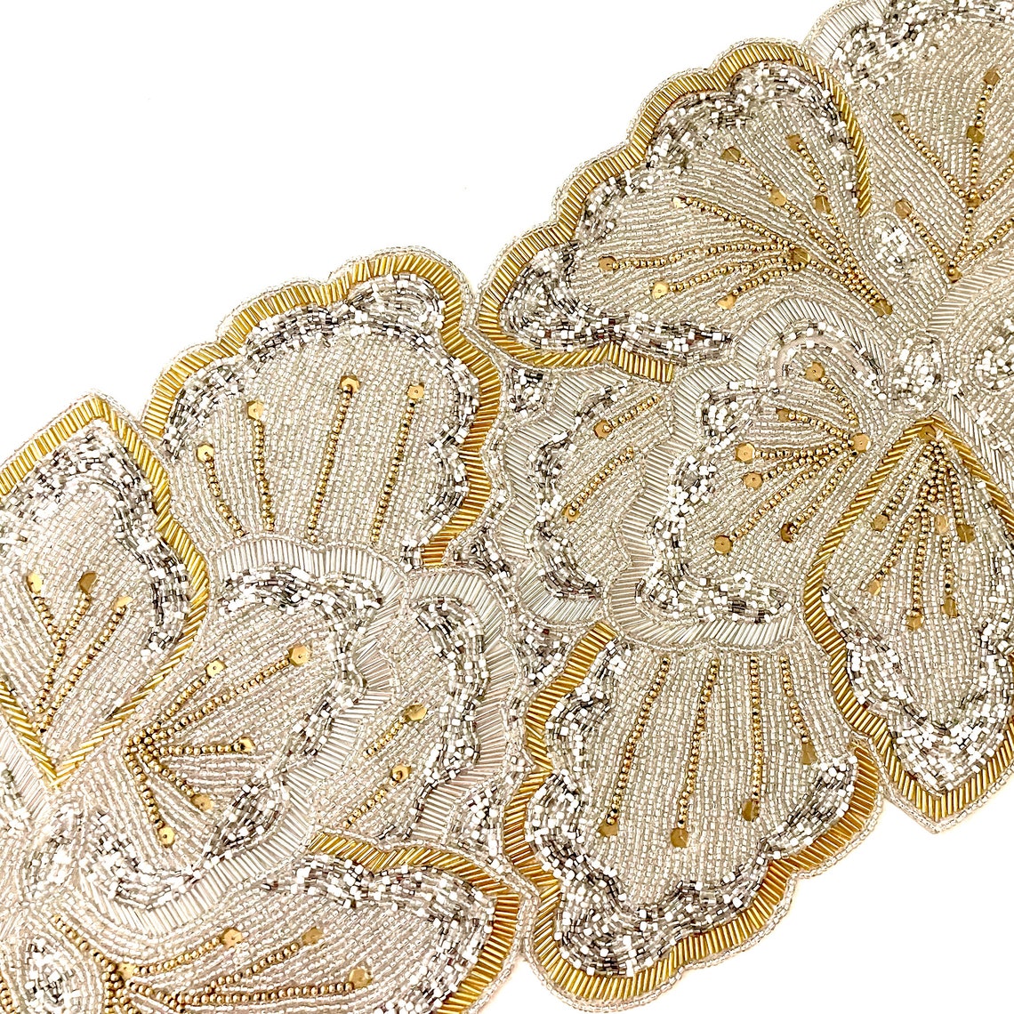 Handmade Bead Table Runner, Beaded Runner, Butterfly, Silver and Gold ...