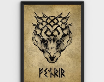 FENRIR, Poster, Wall Art, Viking Art, Norse Art, Art Print, Illustration