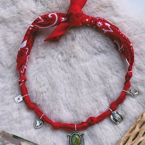 Custom Bandana Charm necklace - Boho western - cowgirl necklace - charm necklace - Sterling cowboy boot - turquoise