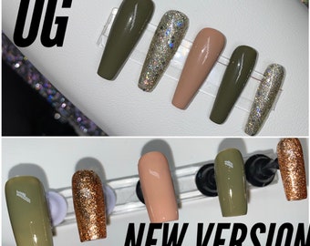 Olive Green Nails Etsy