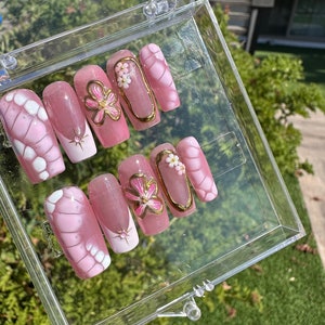 Press On Nails | Summer Nails | French Tip Nails | Medium Square Pictured