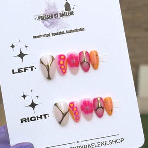 Press On Nails | Pink 3D Neon summer Nails | Short Almond